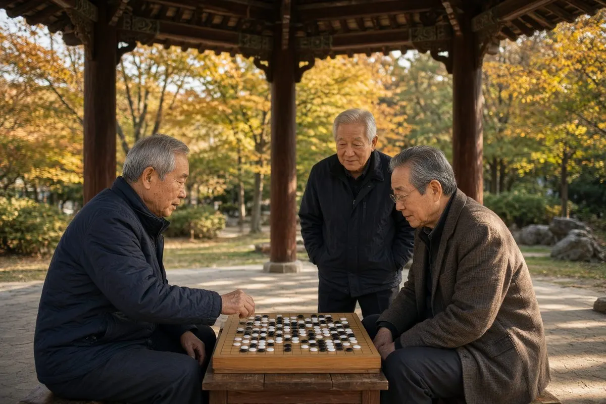 공원에서 바둑을 두는 어르신들